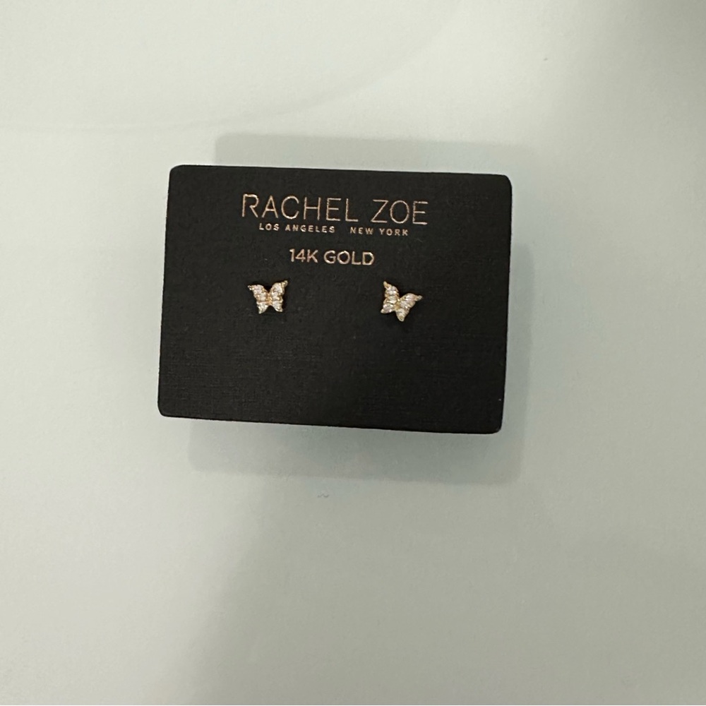 Rachel Zoe 14k Yellow Gold Small Cz Butterfly Stud Earrings NWT